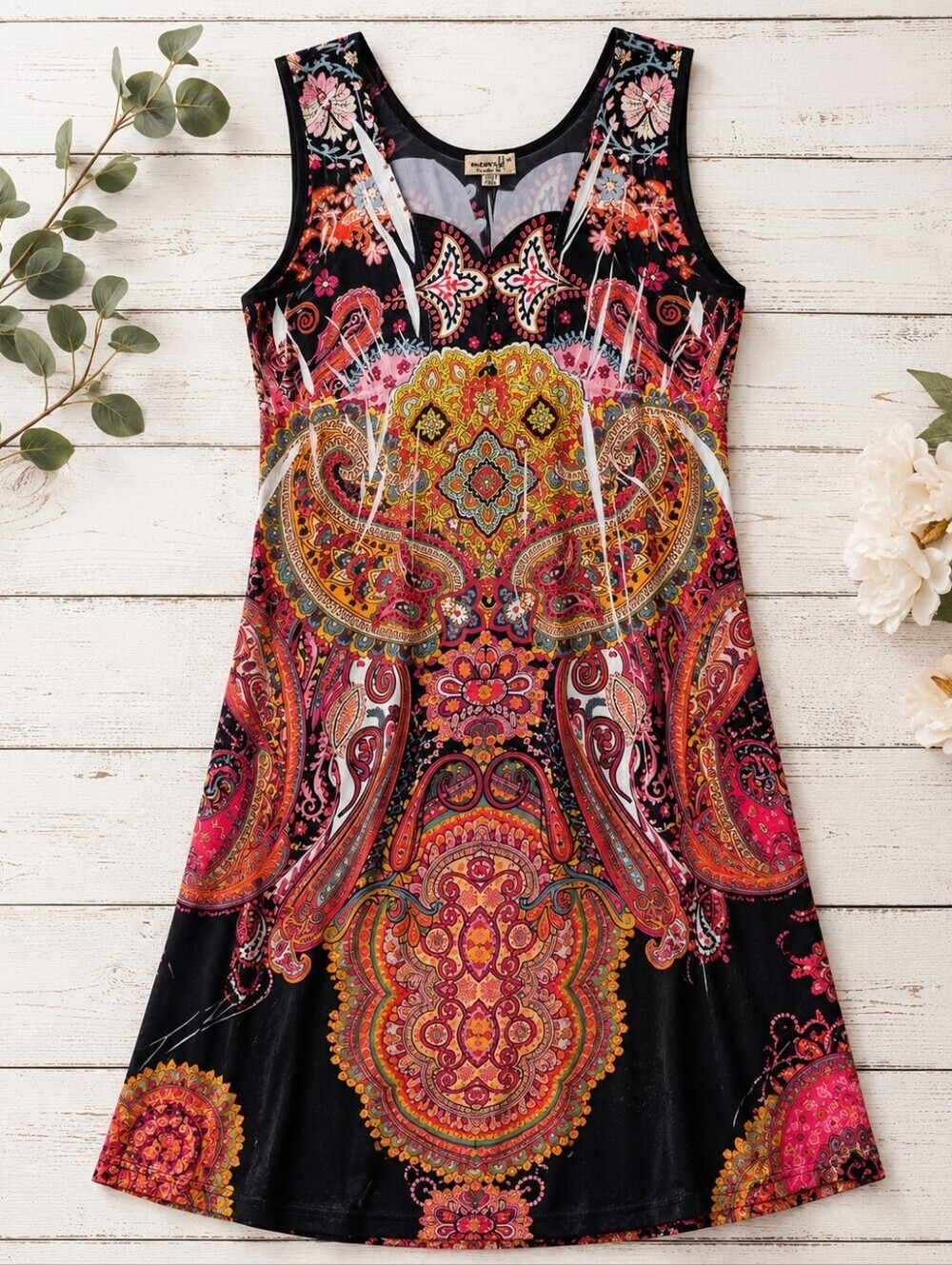 One World Paisley Boho Sleeveless Midi Dress Medium